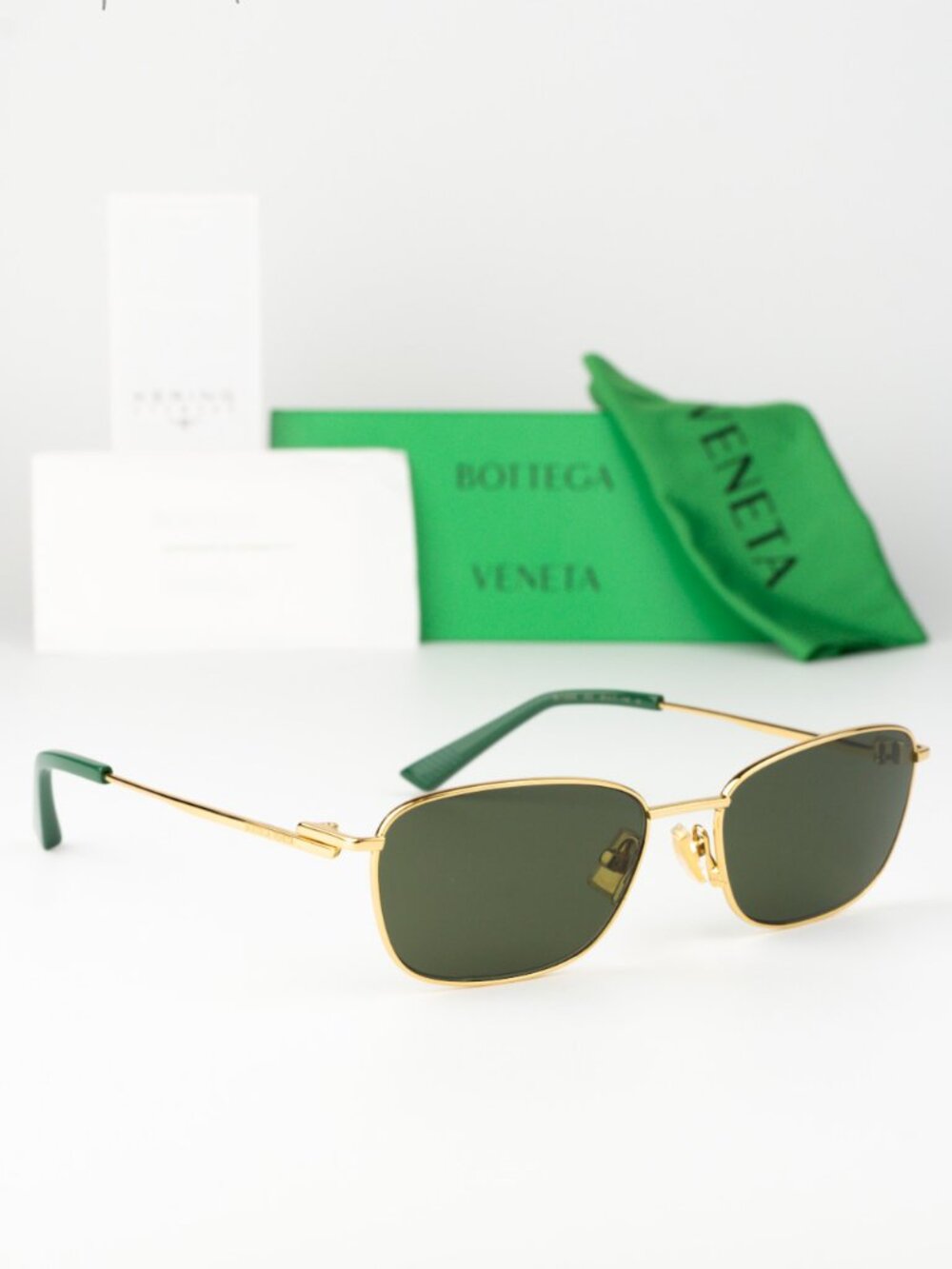 Bottega Veneta Women Sunglasses Gold Green Rectangle BV1300S 002 NEW AUTHENTIC